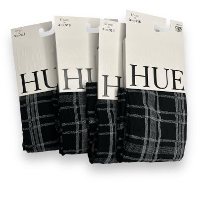 HUE Plaid Knee Hi Sock Gray Black Womens One Size 4 Pair New